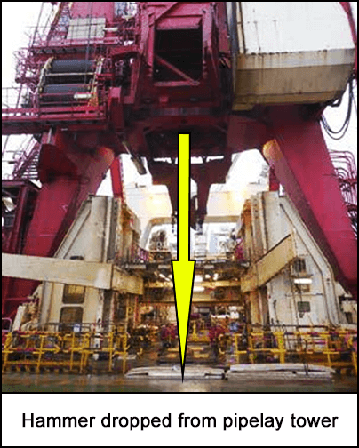 Hammer dropped from pipelay tower