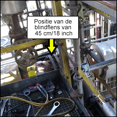 De blindflens van 45 cm/18 inch op een vloeistofafscheider